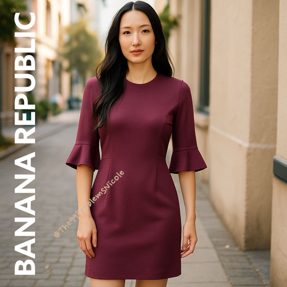 Banana Republic Purple Sheath Dress with Flutter Sleeves - Picture 6 of 8